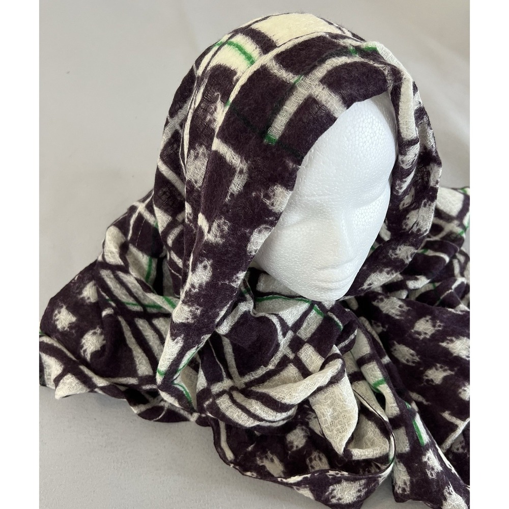 Banaris Scarf 72"x25" Purple Of White Wool Silk Lightweight Fashion‎ Wrap Shawl